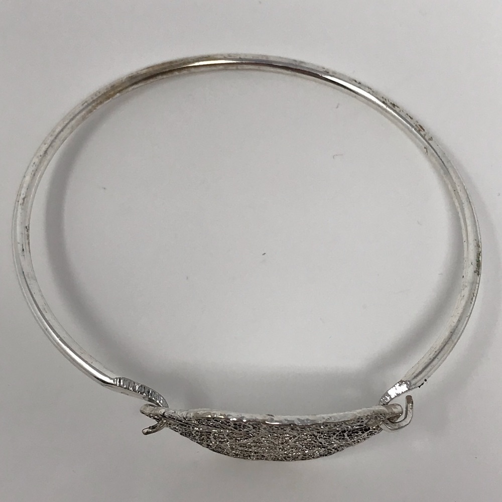 Realistic Silver Boho Fall Leaf Bangle Bracelet - image 2